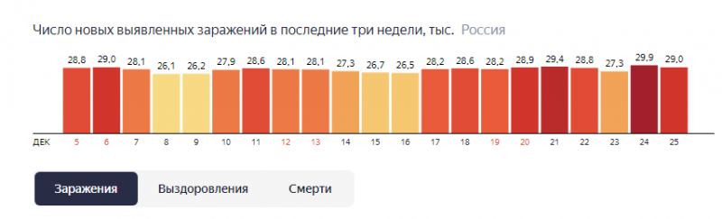 29 тысяч новых случаев, сотни умерших. Эпидемия в России на 25 декабря